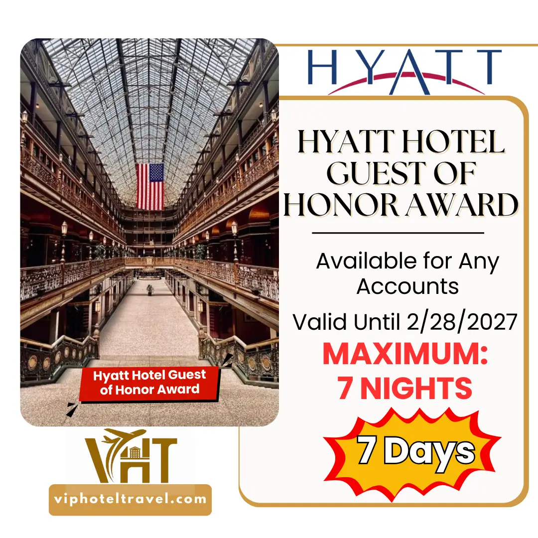 Hyatt Hotel Guest of Honor (GOH) Award Globalist up to 7 Nights Valid Until 02/28/2027 1 Hyatt Hotel Guest of Honor (GOH) Award Globalist up to 7 Nights Valid Until 02/28/2027